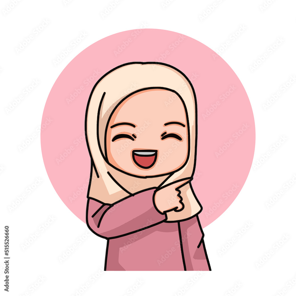 Illustration of a Muslim Kid Girl Wearing Hijab. Vector Illustration