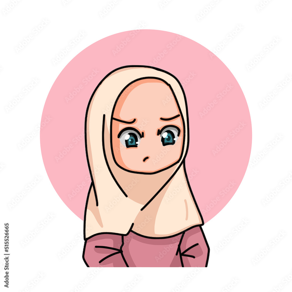 Illustration of a Muslim Kid Girl Wearing Hijab. Vector Illustration