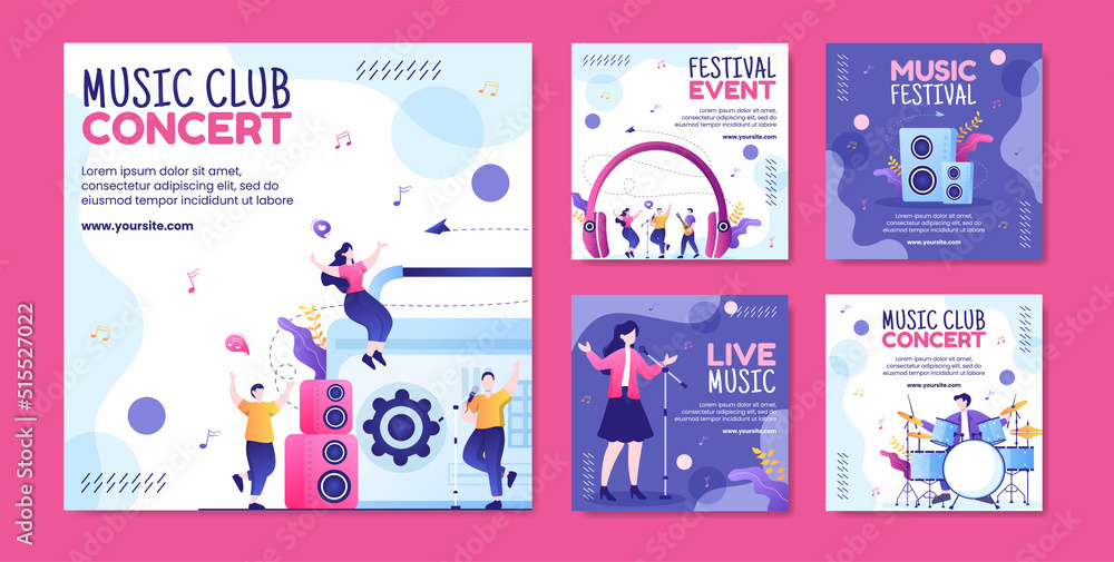 Music Festival Social Media Post Template Flat Cartoon Background Vector Illustration Music Festival Social Media Post Template Flat Cartoon Background Vector Illustration