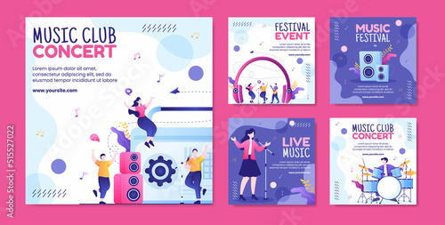 Music Festival Social Media Post Template Flat Cartoon Background Vector Illustration