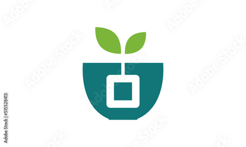 Green Tea with cup and leaf tea logo