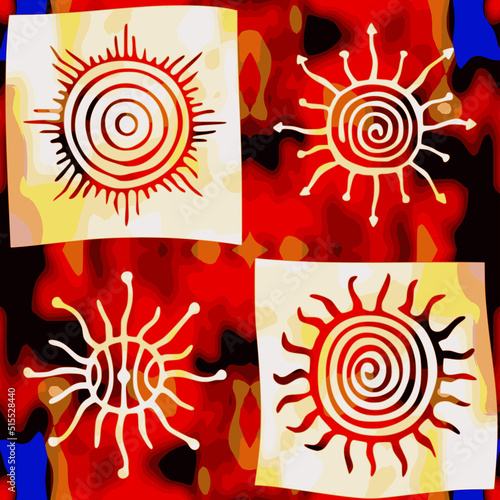 Ethnic background, sun symbols, vector design