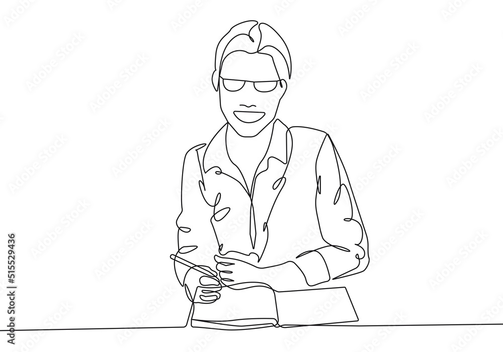 Businesswoman Continuous Line Drawing. Business Concept with Woman Minimalist Black Sketch on White Background. Female Business Modern Line Art Illustration. Vector EPS 10	