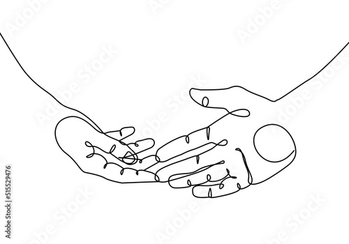 Holding Hands Continuous Line Drawing. Hands Minimalist Abstract Illustration One Line Style on White Background. Vector Illustration