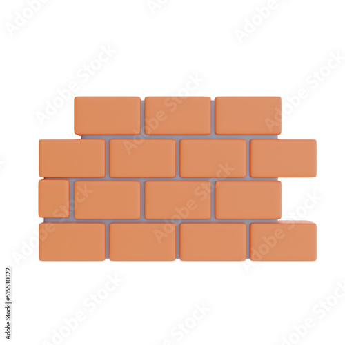 Brick wall isolated on white background  construction tools and equipment  labor day. 3d rendering