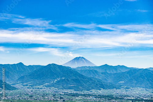 Plakat w ramie 山梨県の甲府盆地と富士山