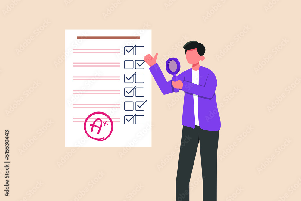 Obraz premium Happy schoolboy gets highest score. Education level concept. Colored flat graphic vector illustration isolated.