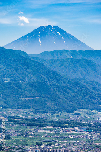 山梨県の甲府盆地と富士山