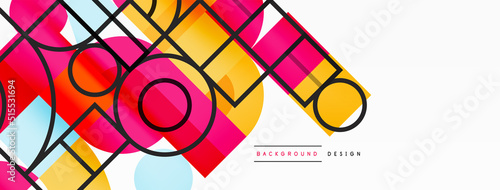 Minimal geometric abstract background. Circle square and triangle design. Trendy techno business template for wallpaper, banner, background or landing