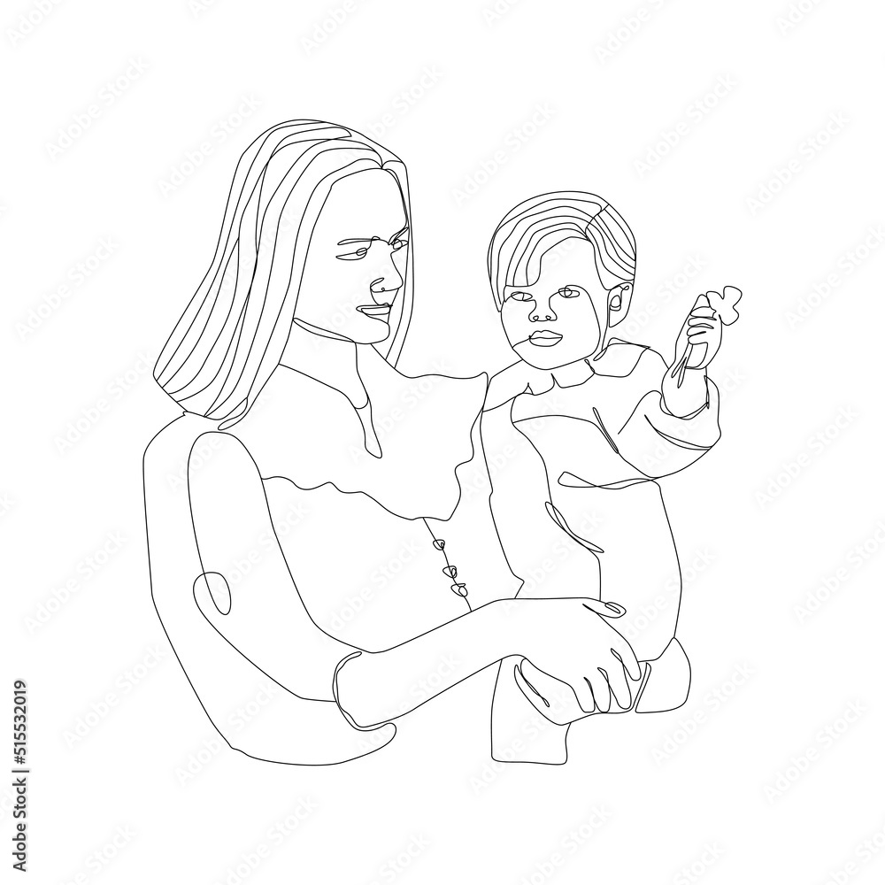 continuous line drawing mother's day concept, mother holding baby continuous line drawing mother's day concept, mother holding baby