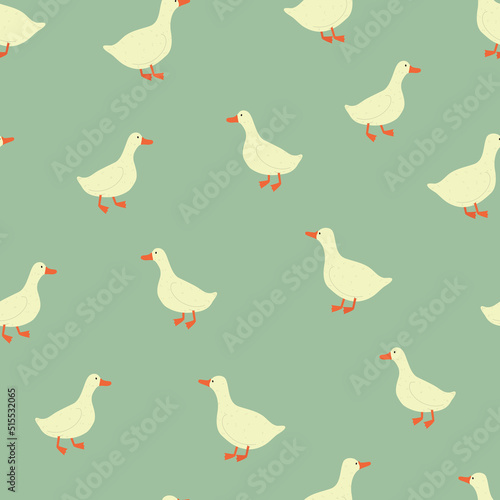 Seamless cartoon colorful hand drawn goose pattern for fabric textile or wrapping paper. Cute cartoon vector illustration for children 