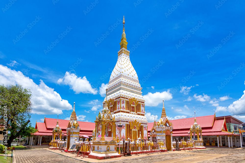 Naklejka premium Renu Pagoda of Phra That Renu temple in Renu Nakhon District, Nakhon Phanom, Thailand.