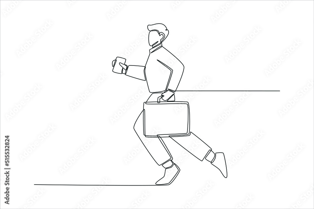 Single one line drawing the passenger with suitcase run at the airport because he was late. Airport activity concept. Continuous line draw design graphic vector illustration. Single one line drawing the passenger with suitcase run at the airport because he was late. Airport activity concept. Continuous line draw design graphic vector illustration.