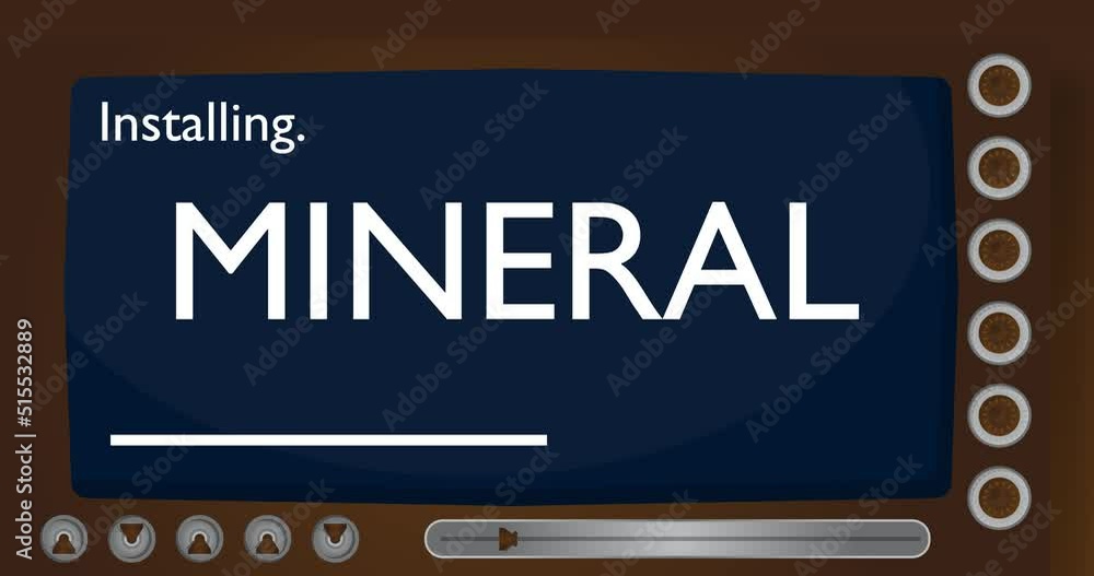 Cartoon Computer With the word Mineral. Video message of a screen displaying an installation window. Cartoon Computer With the word Mineral. Video message of a screen displaying an installation window.