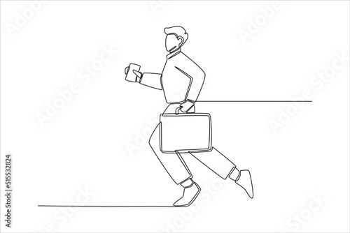 Single one line drawing the passenger with suitcase run at the airport because he was late. Airport activity concept. Continuous line draw design graphic vector illustration.