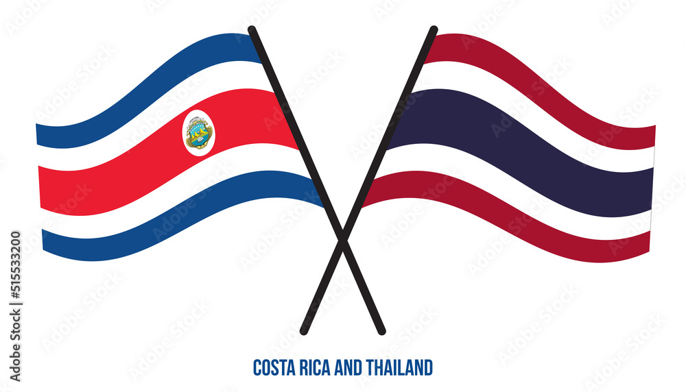 Costa Rica and Thailand Flags Crossed And Waving Flat Style. Official Proportion. Correct Colors.
