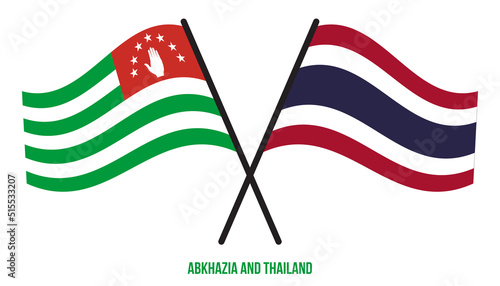 Abkhazia and Thailand Flags Crossed And Waving Flat Style. Official Proportion. Correct Colors.