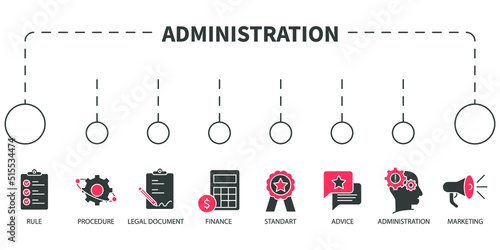 administration Vector Illustration concept. Banner with icons and keywords . administration symbol vector elements for infographic web