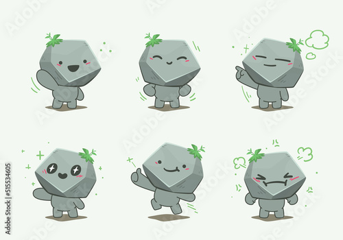 set of stone element character mascot funny and cute