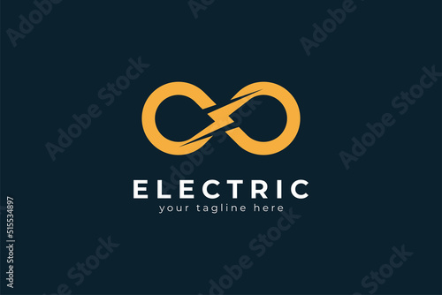 Electric Logo, lightning bolt with infinity icon combination, tunder bolt design logo template, vector illustration