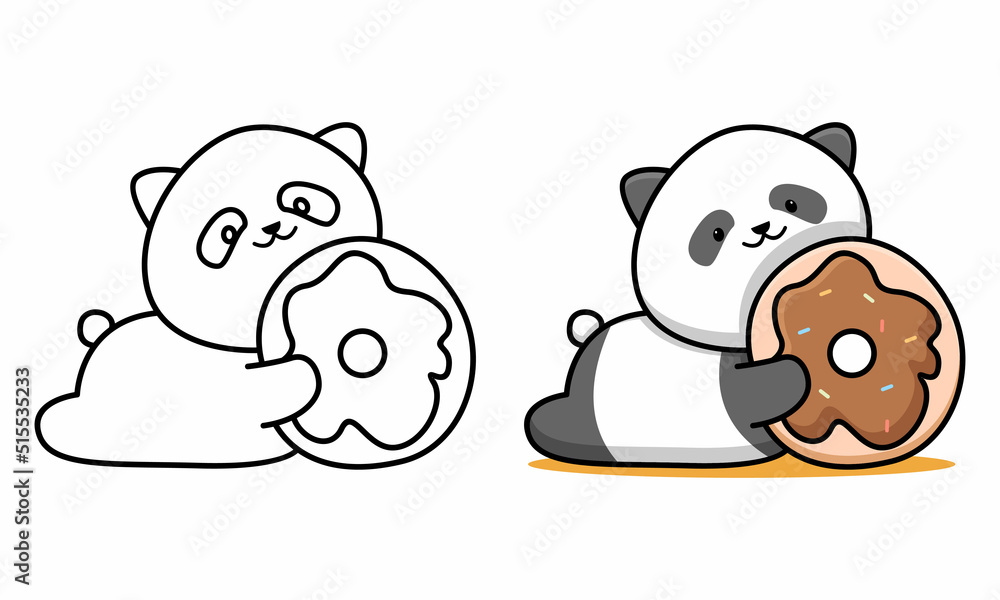 Cute panda with doughnut coloring page for kids Stock Vector | Adobe Stock