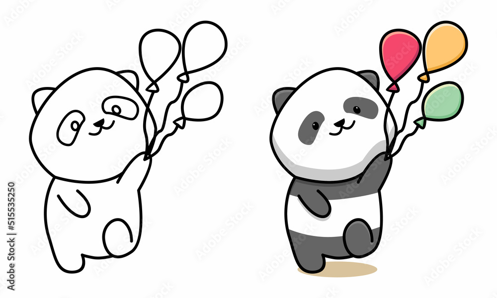 Cute panda holding balloon coloring page for kids Stock Vector | Adobe ...