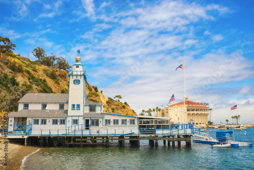 Bright blue skies over the Catalina Island Yacht Club and the Catalina Casino photo