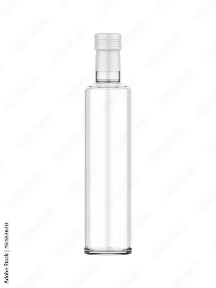 Glass bottle with blank label for branding and mock up. 3d render illustration.