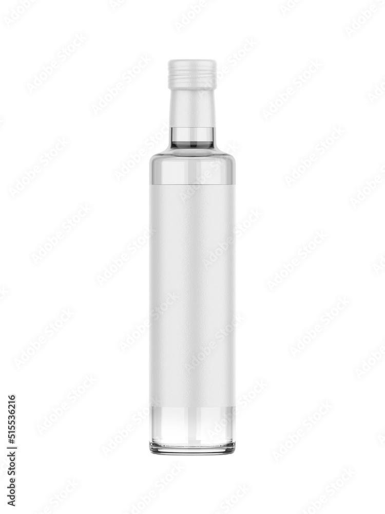 Glass bottle with blank label for branding and mock up. 3d render illustration. Glass bottle with blank label for branding and mock up. 3d render illustration.