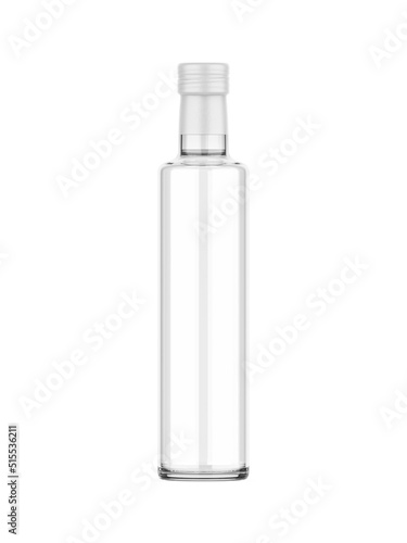 Glass bottle with blank label for branding and mock up. 3d render illustration.