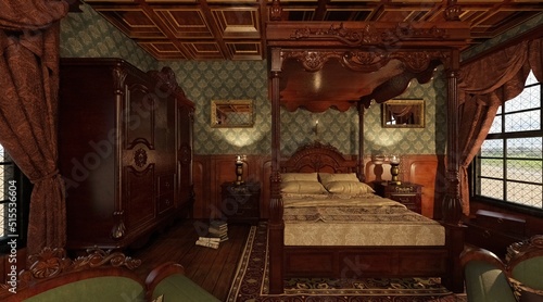 Victorian Bedroom interior 3d illustration