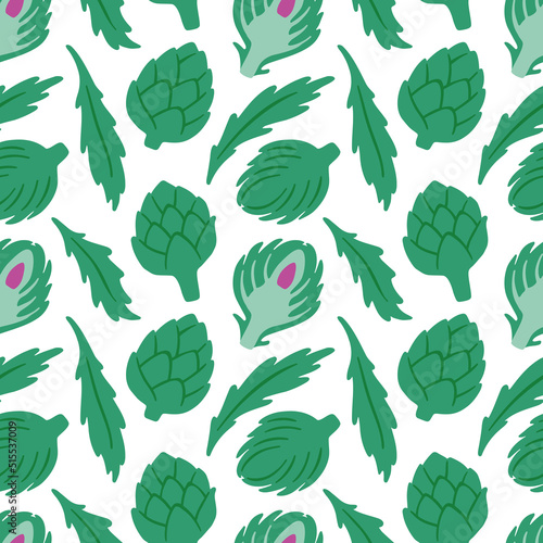Cute artichoke seamless pattern. Flat vector hand drawn illustration in cartoon style