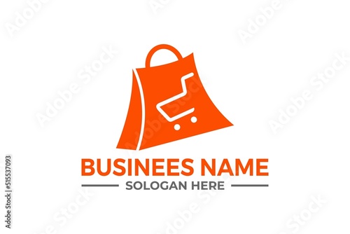  online shopping bag logo or E-commerce logo vector design illustration photo