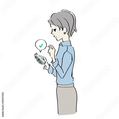 スマートフォンの操作をする女性　イラスト