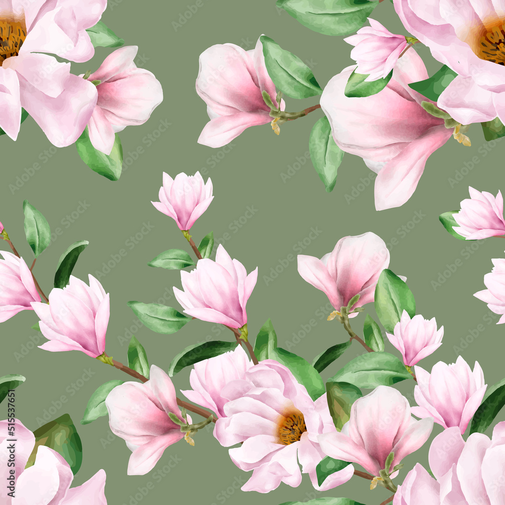 Magnolia Watercolor Flower Seamless Pattern