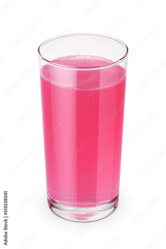 Glass of pink soda isolated white. Glass of pink soda isolated white.