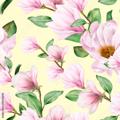 Magnolia Watercolor Flower Seamless Pattern
