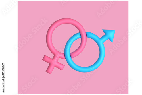 Gender Reveal Pink and Blue Venus and Mars Gender icons 3D illustration.