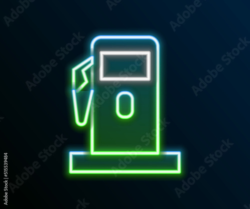 Glowing neon line Petrol or Gas station icon isolated on black background. Car fuel symbol. Gasoline pump. Colorful outline concept. Vector