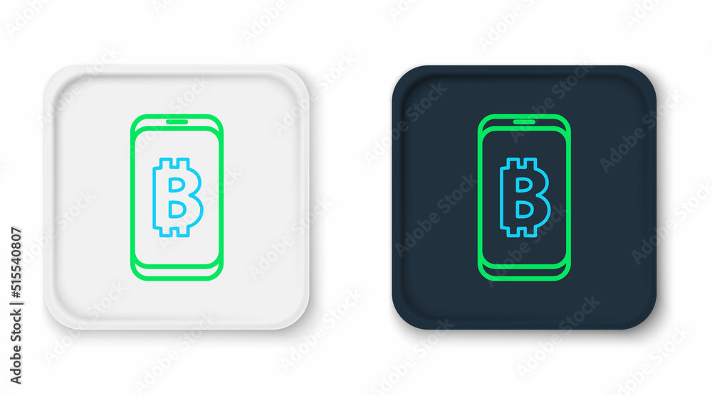 Line Mining bitcoin from mobile icon isolated on white background. Cryptocurrency mining, blockchain technology service. Colorful outline concept. Vector Line Mining bitcoin from mobile icon isolated on white background. Cryptocurrency mining, blockchain technology service. Colorful outline concept. Vector
