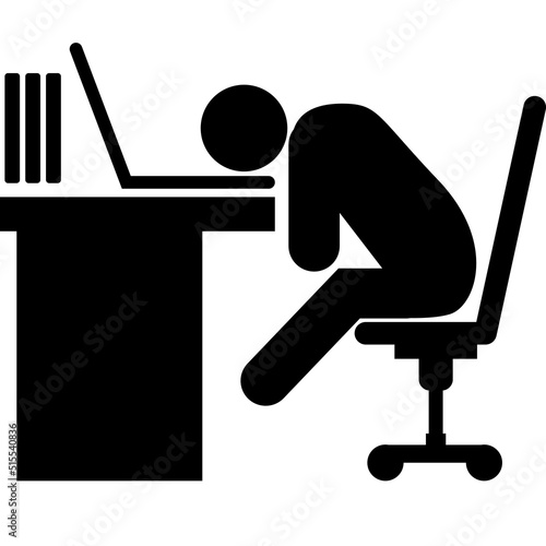 overworked and tired businessman icon. office worker sits in a chair. business stress sign. flat style.