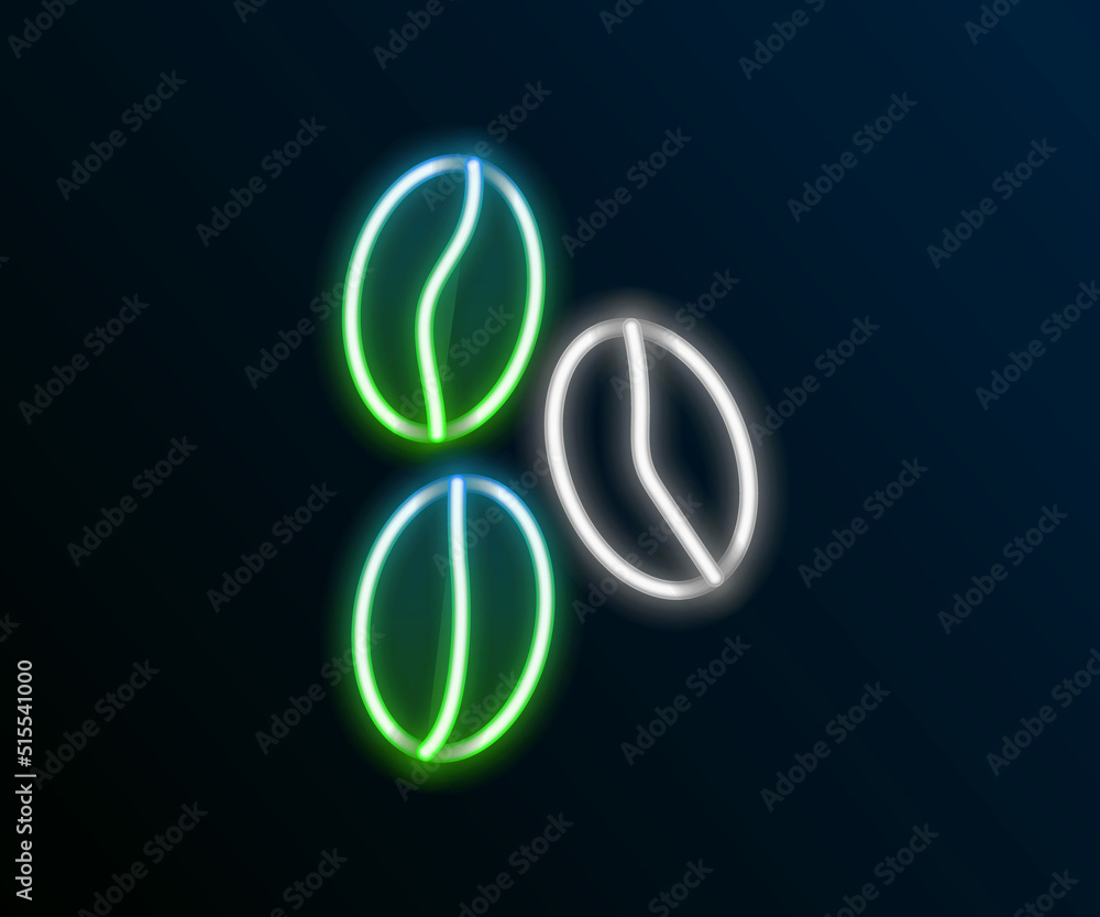 Glowing neon line Coffee beans icon isolated on black background. Colorful outline concept. Vector Glowing neon line Coffee beans icon isolated on black background. Colorful outline concept. Vector