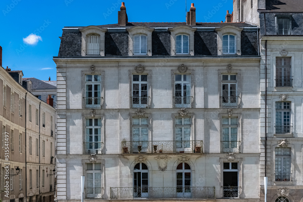 Nantes, beautiful city in France, ancient crooked facades quai Turenne in the historic center
