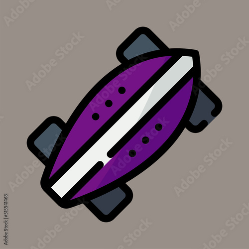 Icon, logo, vector illustration of a longboard isolated on gray background. suitable for sports, vehicles, patterns and logos.