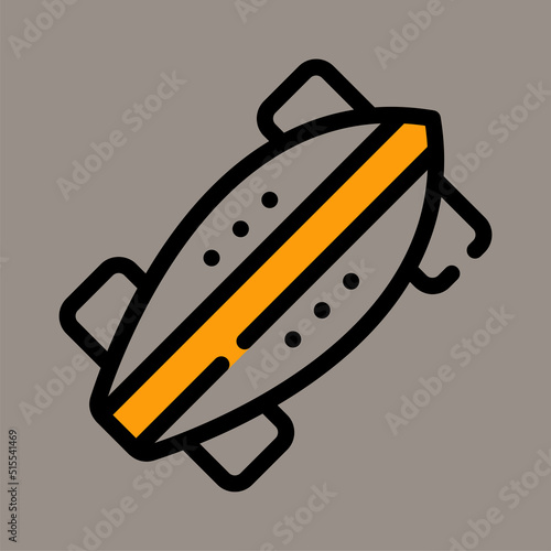 Icon, logo, vector illustration of a longboard isolated on gray background. suitable for sports, vehicles, patterns and logos.