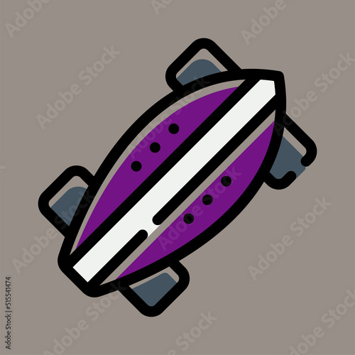 Icon, logo, vector illustration of a longboard isolated on gray background. suitable for sports, vehicles, patterns and logos.