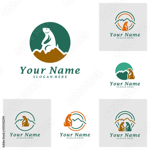 Set of Guinea pig with Mountain Logo Design Template. Mountain with guinea pig logo concept vector. Creative Icon Symbol