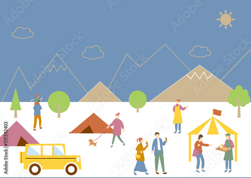 休日のマーケットで楽しむ人々