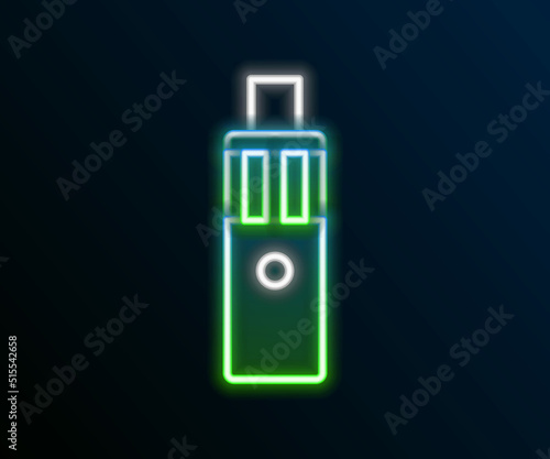 Glowing neon line Vape mod device icon isolated on black background. Vape smoking tool. Vaporizer Device. Colorful outline concept. Vector