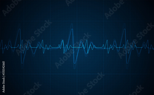 Emergency ekg monitoring. Blue glowing neon heart pulse. Heart beat. Electrocardiogram
